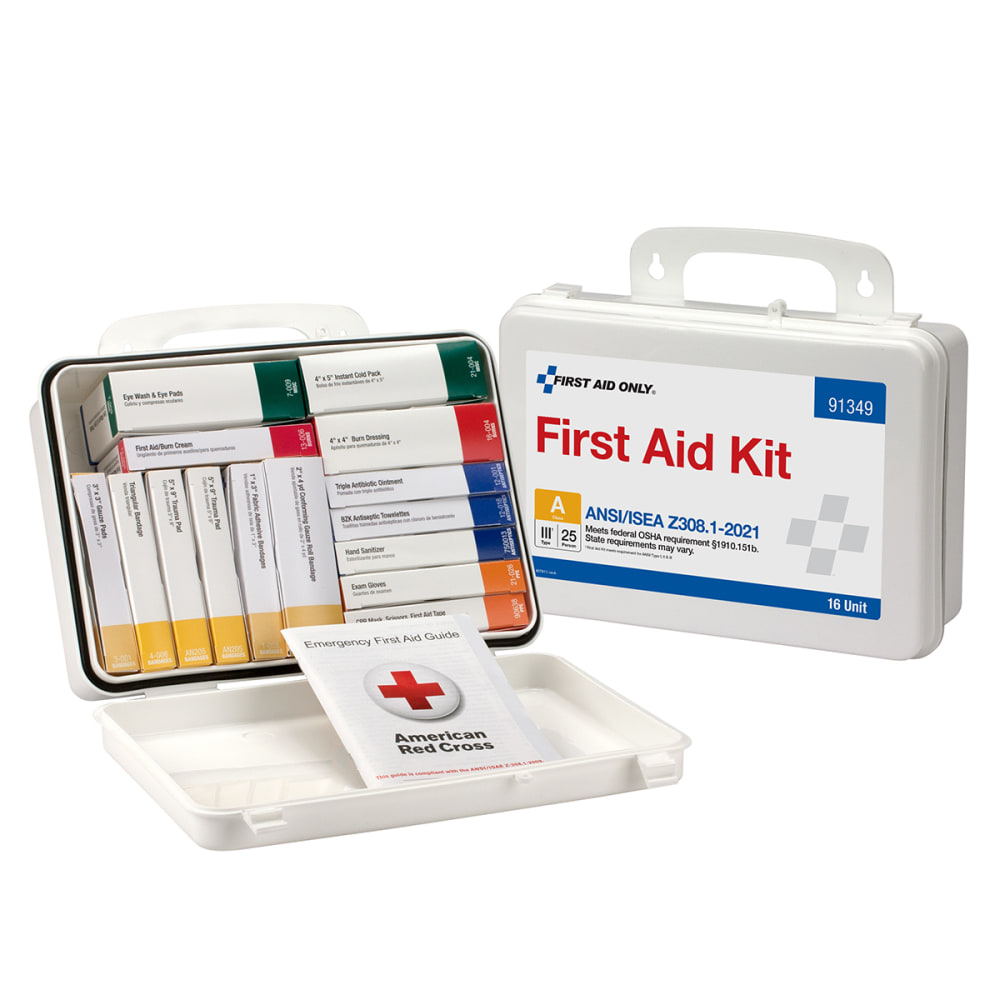 First Aid Only 25-Person 16-Unit Plastic First Aid Kit, 7inH x 10inW x 3inD, Kit Of 83 Pieces MPN:91349