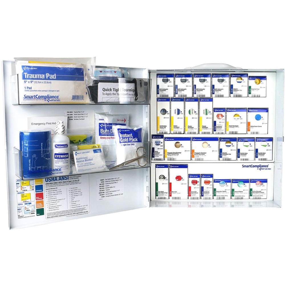 First Aid Only Smart Compliance ANSI B First Aid Large Metal Cabinet With Medication, 16-1/2inH x 15-3/4inW x 15-1/2inD, White MPN:91376