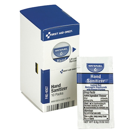 Hand Sanitizer Packets, Gel, 9.38 mL, Ethyl Alcohol, Fragrance Free, 10 PK MPN:FAE-4007