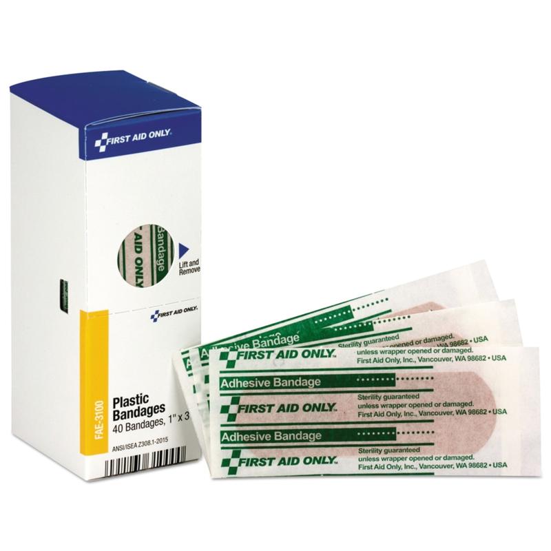 First Aid Only Plastic Bandages Refill For SmartCompliance General Business Cabinets, 1in x 3in, Box Of 40 MPN:FAE-3100