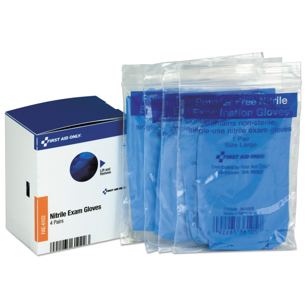 First Aid Only Nitrile Exam Gloves Refill For SmartCompliance General Business Cabinets, Large, Blue, Box Of 4 Pairs MPN:FAE-6102