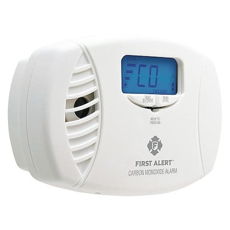Carbon Monoxide Alarm, 85 dB at 10 ft, (2) AA Batteries, 120V AC, Electrochemical MPN:1039746