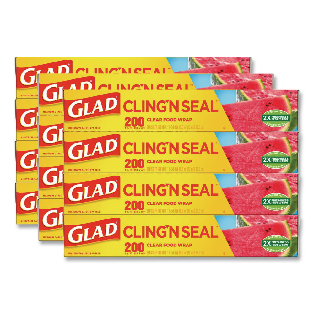 Glad ClingWrap Plastic Wrap, 200 Square Foot Roll, Clear, 12 Rolls/CT MPN:00020