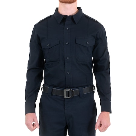 Long Sleeve Shirt, 35% Cotton, 65% Polyester, Button, Zipper, 2 Pocket(s), Midnight Navy, XXL MPN:111011
