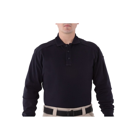 COTTON POLO LONG SLEEVE, 100% Cotton, Button, 1 Pocket(s), Midnight Navy, S MPN:111502