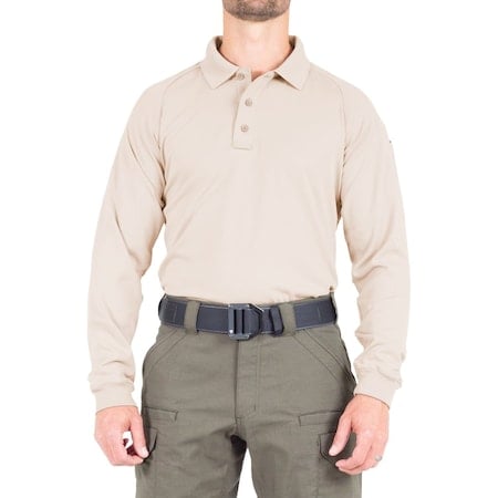 PERFORMANCE POLO LONG SLEEVE, 100% Polyester, Button, 1 Pocket(s), Khaki, L MPN:111503