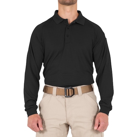 PERFORMANCE POLO LONG SLEEVE, 100% Polyester, Button, 1 Pocket(s), Black, M MPN:111503