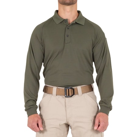 PERFORMANCE POLO LONG SLEEVE, 100% Polyester, Button, 1 Pocket(s), Olive Drab Green, L MPN:111503