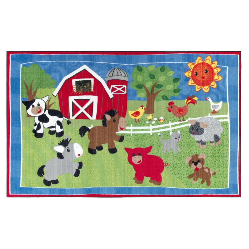 Flagship Carpets Cutie Barnyard Rug, Rectangle, 5ft x 8ft, Multicolor MPN:CE417-28W