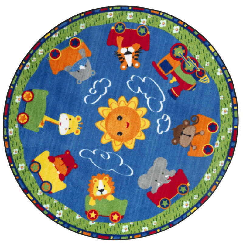 Flagship Carpets Cutie Train Rug, Round, 5ft, Multicolor MPN:CE420- 73W
