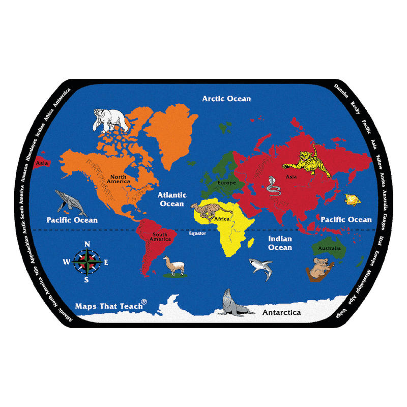 Flagship Carpets Printed Rug, 6ftH x 9ftW, Maps That Teach MPN:FE122-34A