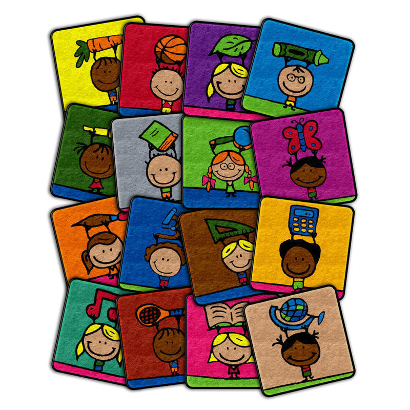 Flagship Carpets School Kids Carpet Squares, 16in x 16in, Assorted Designs, Pack Of 16 Carpet Squares MPN:FE251-STA