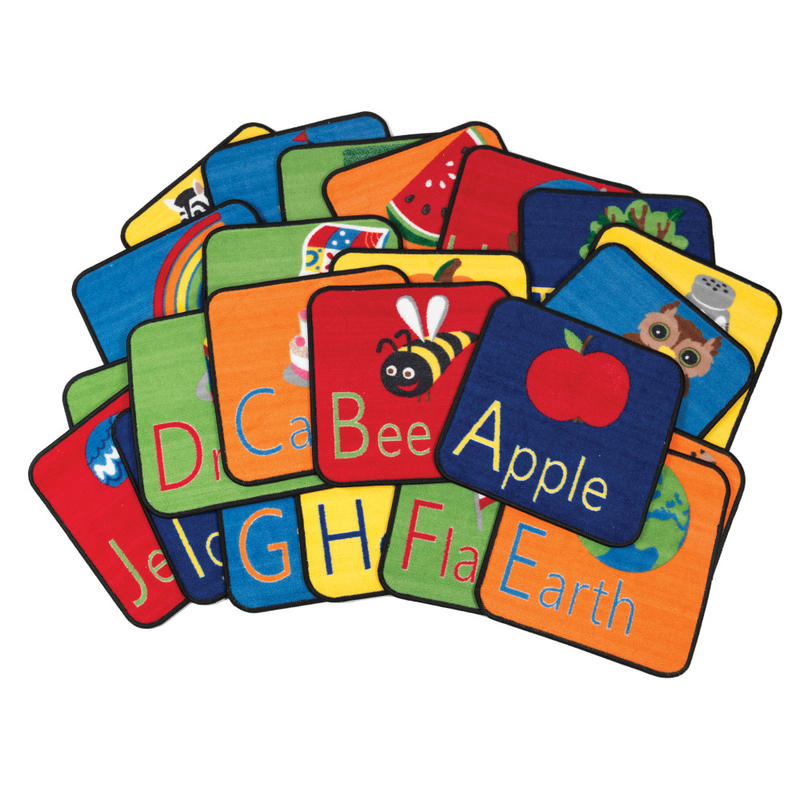 Flagship Carpets Alphabet Seating Squares, 16in x 16in, Multicolor, Set Of 26 MPN:FE404-STA