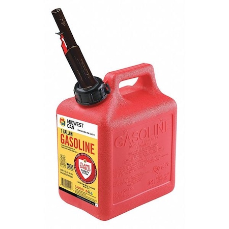 Gas Can, HDPE, 1 gal, Flame Shield Safety System, Quick-Flow Spout Included, Red, Gasoline MPN:1210