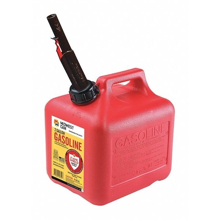Gas Can, HDPE, 2 gal, Flame Shield Safety System, Quick-Flow Spout Included, Red, Gasoline MPN:2310