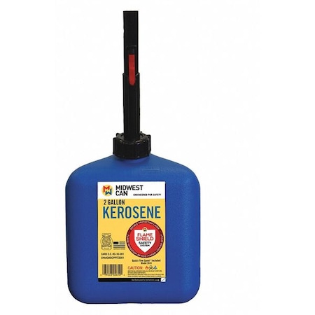 Gas Can, HDPE, 2 gal, Flame Shield Safety System, Quick-Flow Spout Included, Blue, Kerosene MPN:2610