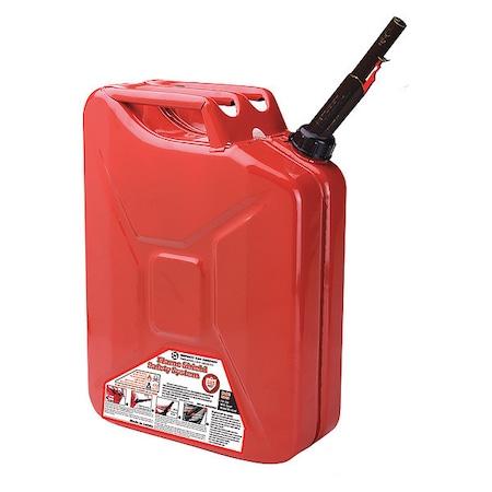 Gas Can, Classic Metal Jerry Can, 5 gal, Includes Quick-Flow Spout, DOT Certified, Red, Gasoline MPN:5810