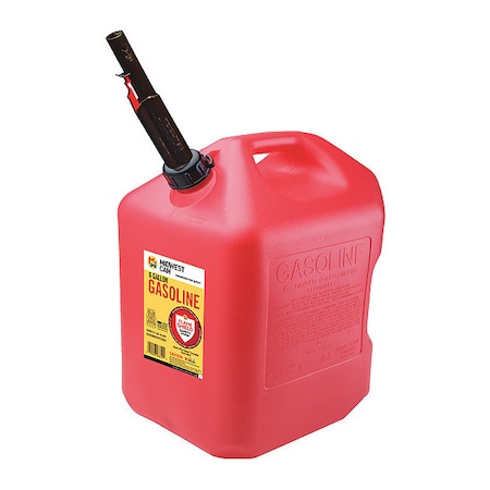 Gas Can, HDPE, 6 gal, Flame Shield Safety System, Quick-Flow Spout Included, Red, Gasoline MPN:6610