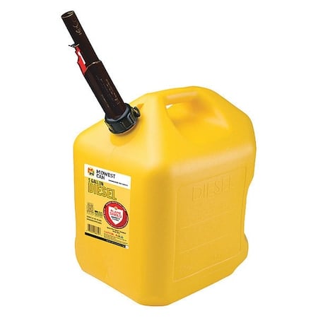 Gas Can, HDPE, 5 gal, Flame Shield Safety System, Quick-Flow Spout Included, Yellow, Diesel MPN:8610
