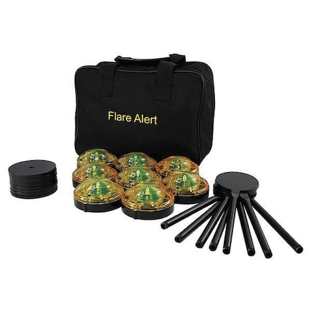 LED Road Flare Kit, Yellow, 120 FPM, Magnetic Base MPN:B8YBP2FULL