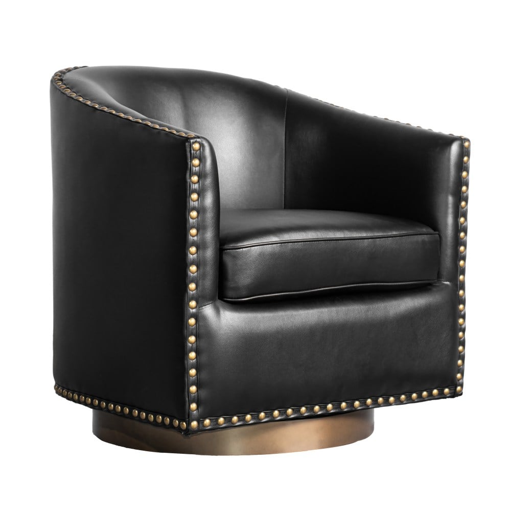 Flash Furniture Myles Club Style Commercial Barrel Accent Armchair with 360 deg. Swivel Metal Base and Upholstery with Decorative Nail Head Trim, Black MPN:BSAC22061BLKPU