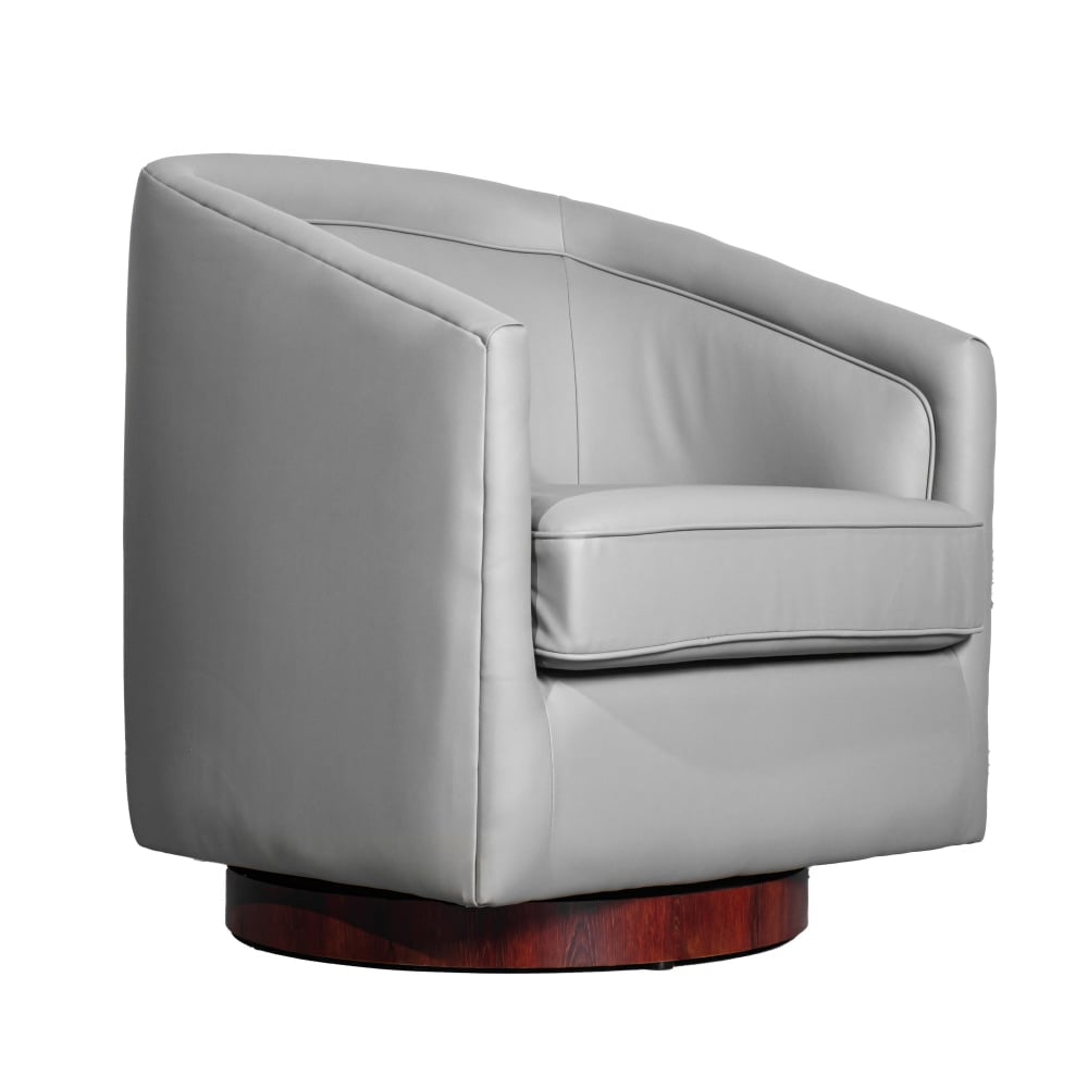 Flash Furniture Dean Club Style Commercial LeatherSoft Barrel Accent Armchair with 360 Degree Swivel Metal Base and Sloped Armrests, Gray LeatherSoft MPN:BSAC22064GRYPU