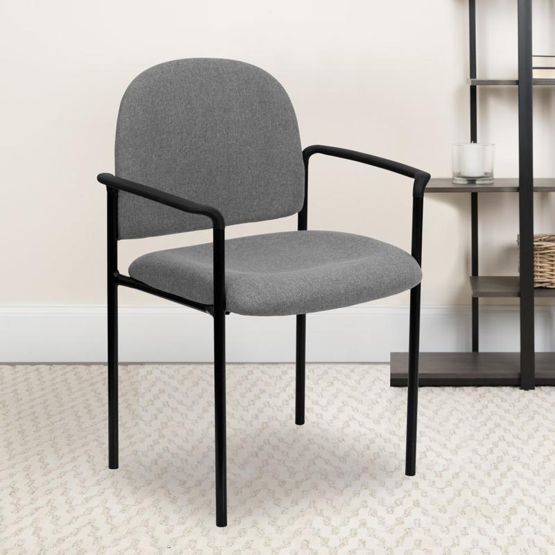 Flash Furniture Comfortable Stackable Steel Side Chair With Arms, Gray/Black MPN:BT-516-1-GY-GG