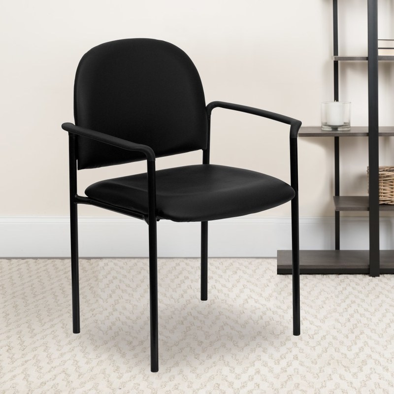 Flash Furniture Vinyl Comfortable Stackable Steel Side Chair With Arms, Black MPN:BT-516-1-VINYL-GG