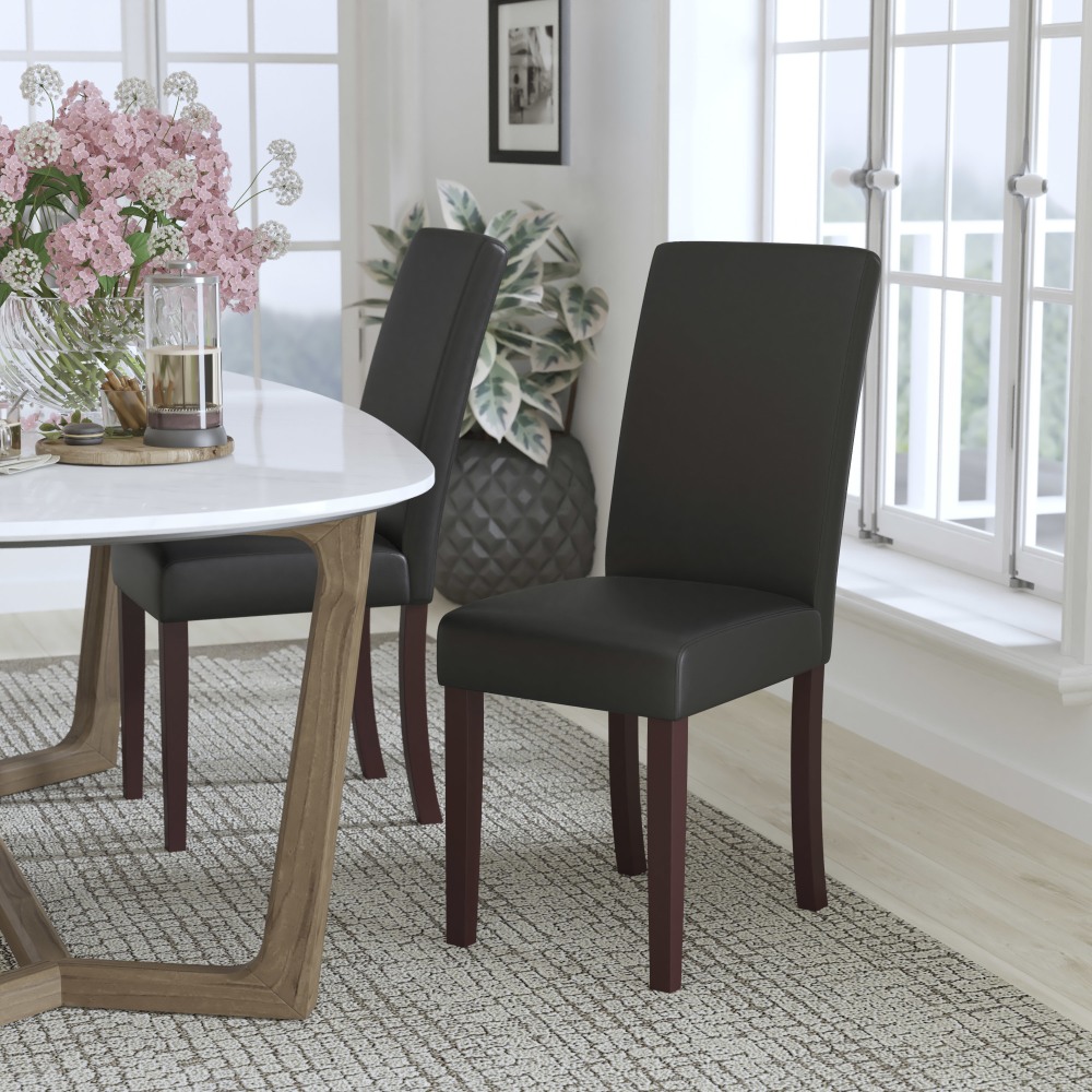 Flash Furniture Traditional LeatherSoft Parsons Dining Chair, Black/Mahogany MPN:BT350BKLEA023