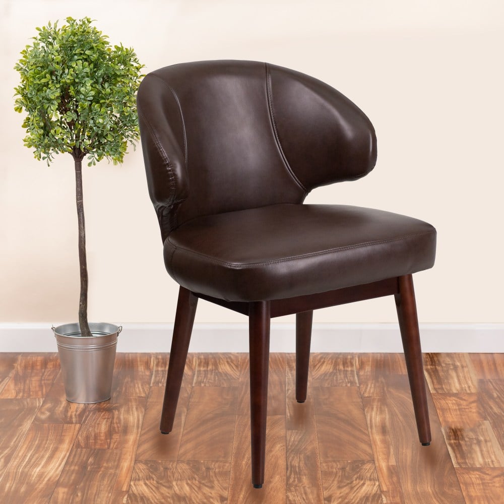 Flash Furniture Comfort Back Series Leathersoft Side Reception Chair, Brown/Walnut MPN:BT4BN