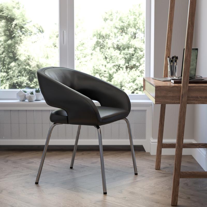 Flash Furniture Fusion Contemporary LeatherSoft Faux Leather Side Reception Chair With Chrome Legs, Black MPN:CH162731BK