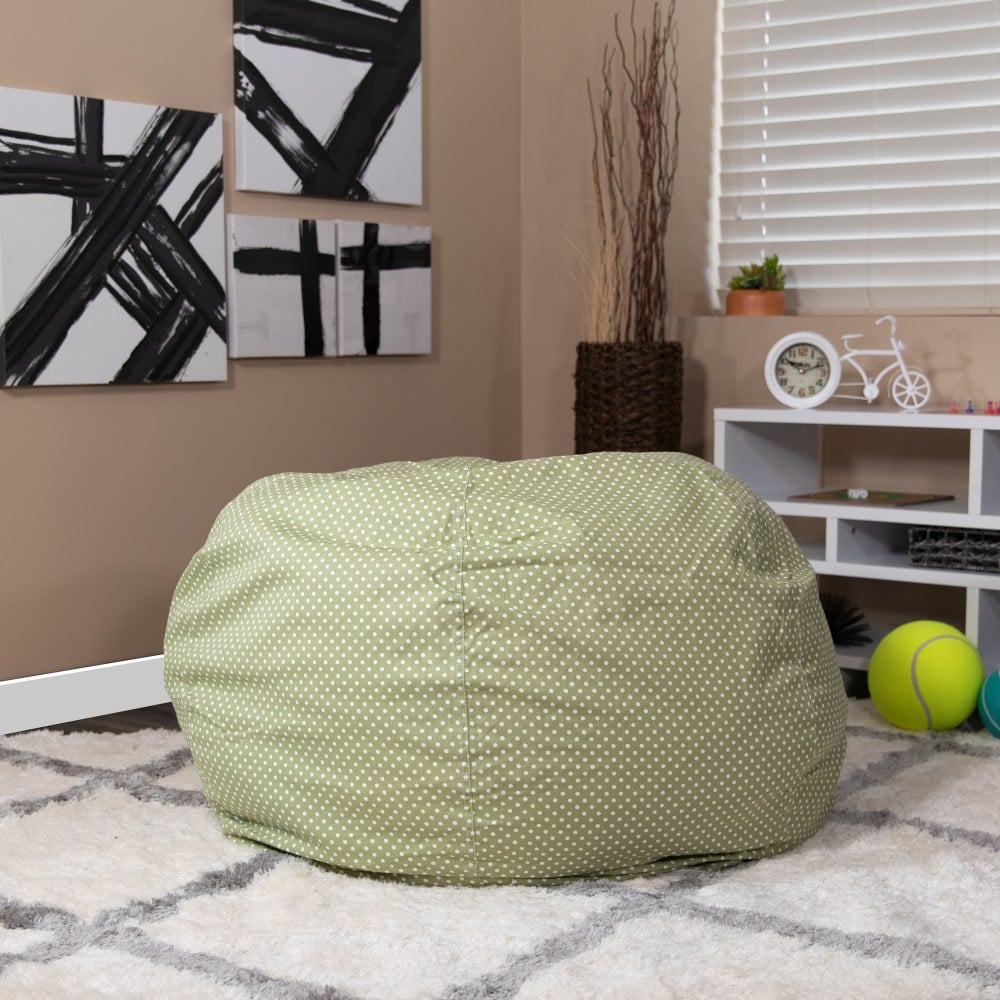 Flash Furniture Oversized Bean Bag Chair For Kids And Adults, Green Dot MPN:DGBEANLGDTGN