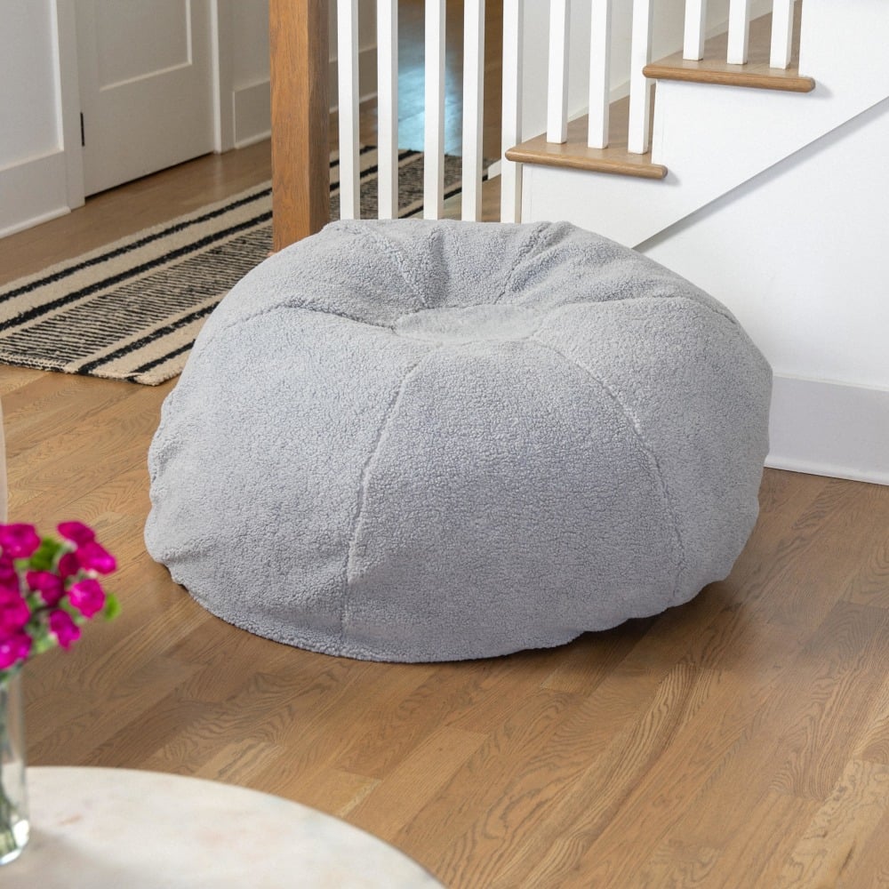 Flash Furniture Oversized Bean Bag Chair For Kids And Adults, Gray Sherpa MPN:DGBEANLGSHRPGY