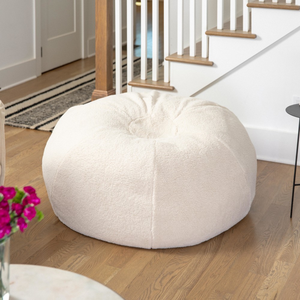 Flash Furniture Oversized Bean Bag Chair For Kids And Adults, Natural Sherpa MPN:DGBEANLGSHRPNAT