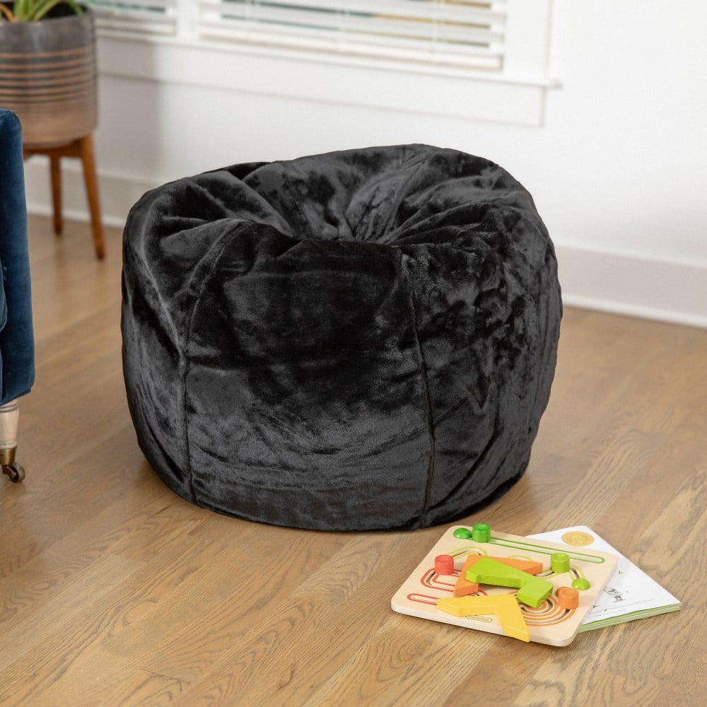 Flash Furniture Small Bean Bag Chair For Kids And Teens, Black Furry MPN:DGBEANSMFURBK
