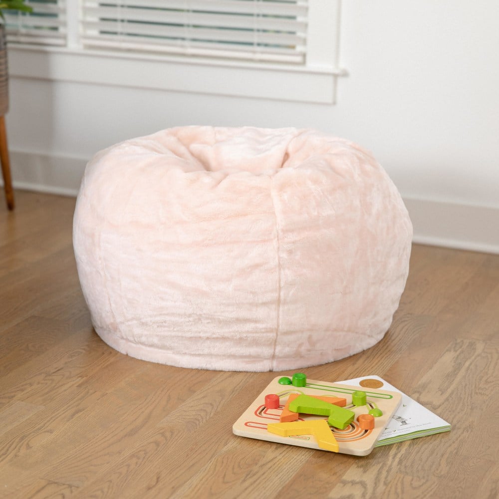 Flash Furniture Small Bean Bag Chair For Kids And Teens, Blush Furry MPN:DGBEANSMFURBLS