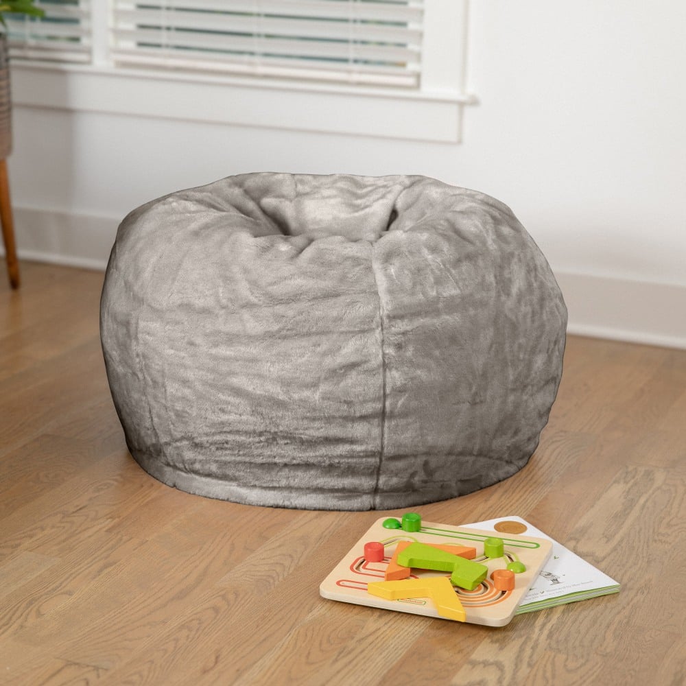 Flash Furniture Small Bean Bag Chair For Kids And Teens, Gray Furry MPN:DGBEANSMFURGY