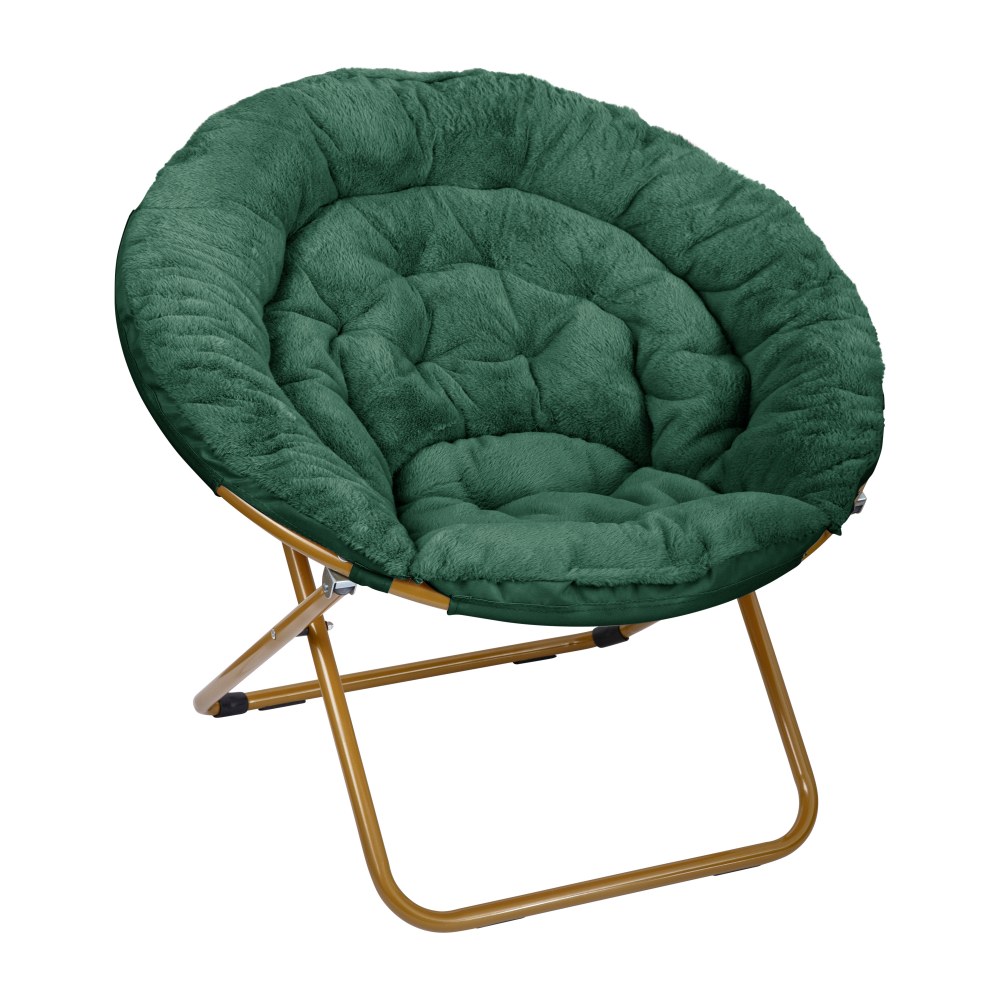 Flash Furniture Gwen 38in Oversize Portable Faux Fur Folding Saucer Moon Chair for Dorm and Bedroom, Emerald Fabric/ Soft Gold Frame MPN:FVFMC025EMSGD