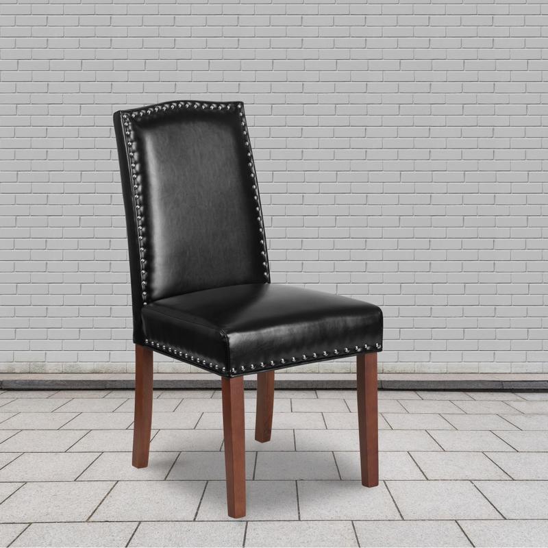 Flash Furniture Hercules Hampton Hill Parsons Chair With Nail Trim, Black/Wood Grain MPN:QYA139349BK
