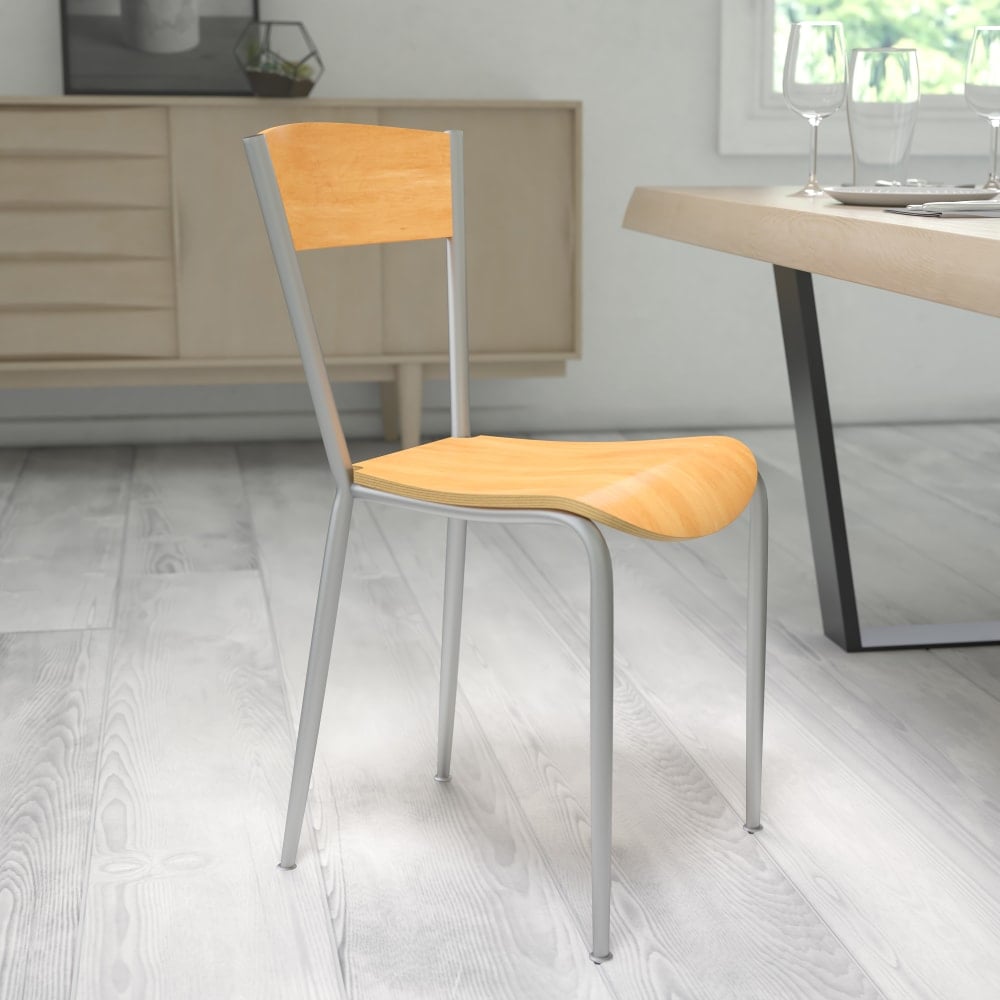Flash Furniture Invincible Series Restaurant Accent Chair, Natural Seat/Silver Frame MPN:XUDG60217