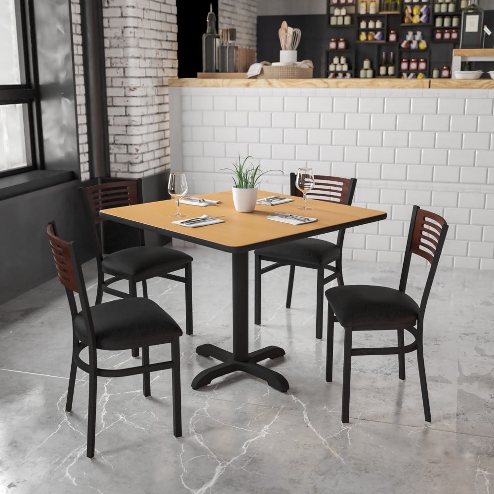 Flash Furniture Decorative Slat Back Restaurant Chair, Walnut/Black MPN:XUDG6G5WALKV