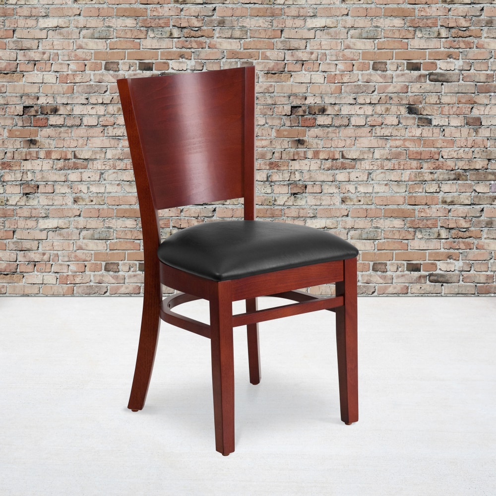 Flash Furniture Solid Back Wood Restaurant Accent Chair, Black Seat/Mahogany Frame MPN:XUDGW094MAHBKV