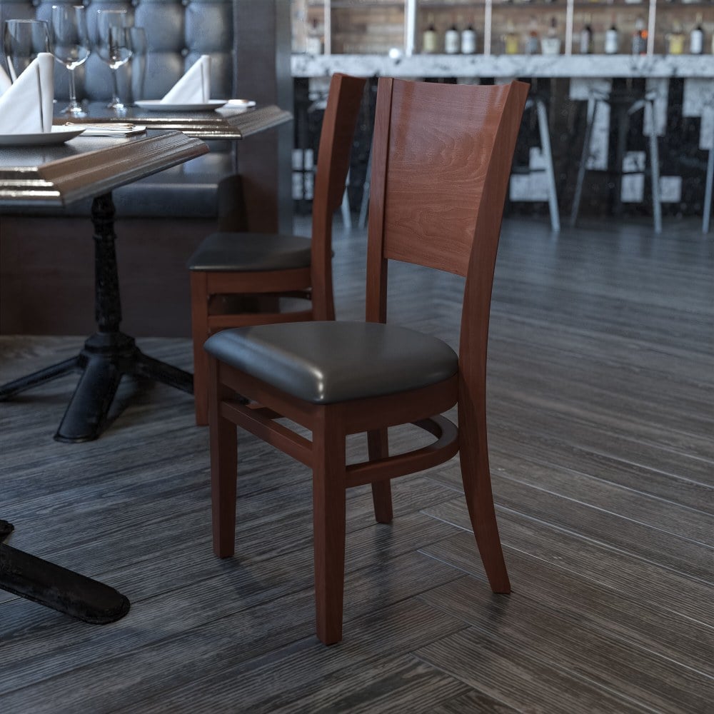 Flash Furniture Solid Back Wood Restaurant Accent Chair, Black Seat/Walnut Frame MPN:XUDGW094WALBKV