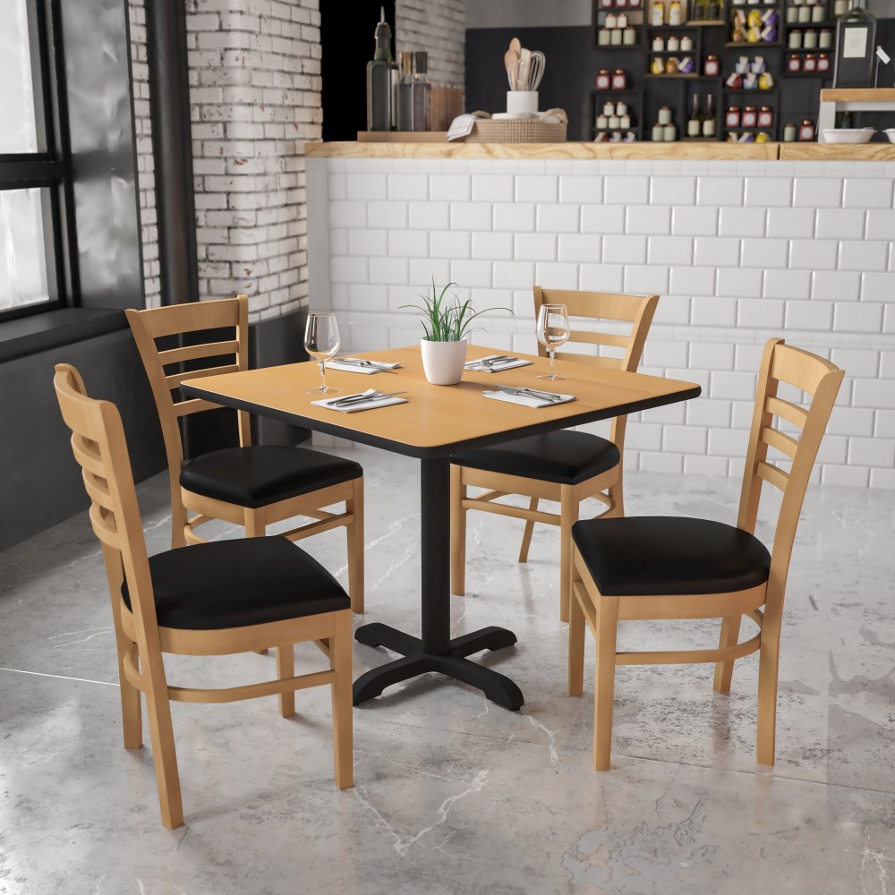 Flash Furniture HERCULES Ladder Back Wood Restaurant Accent Chair, Black Vinyl Seat/Natural Wood Frame MPN:XUDGW5LADNATBKV