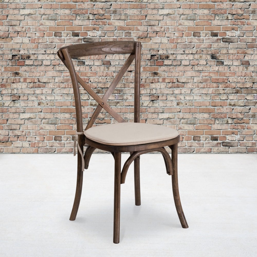 Flash Furniture HERCULES Series Stackable Wood Cross Back Chair With Cushion, Early American MPN:XUXEANTC