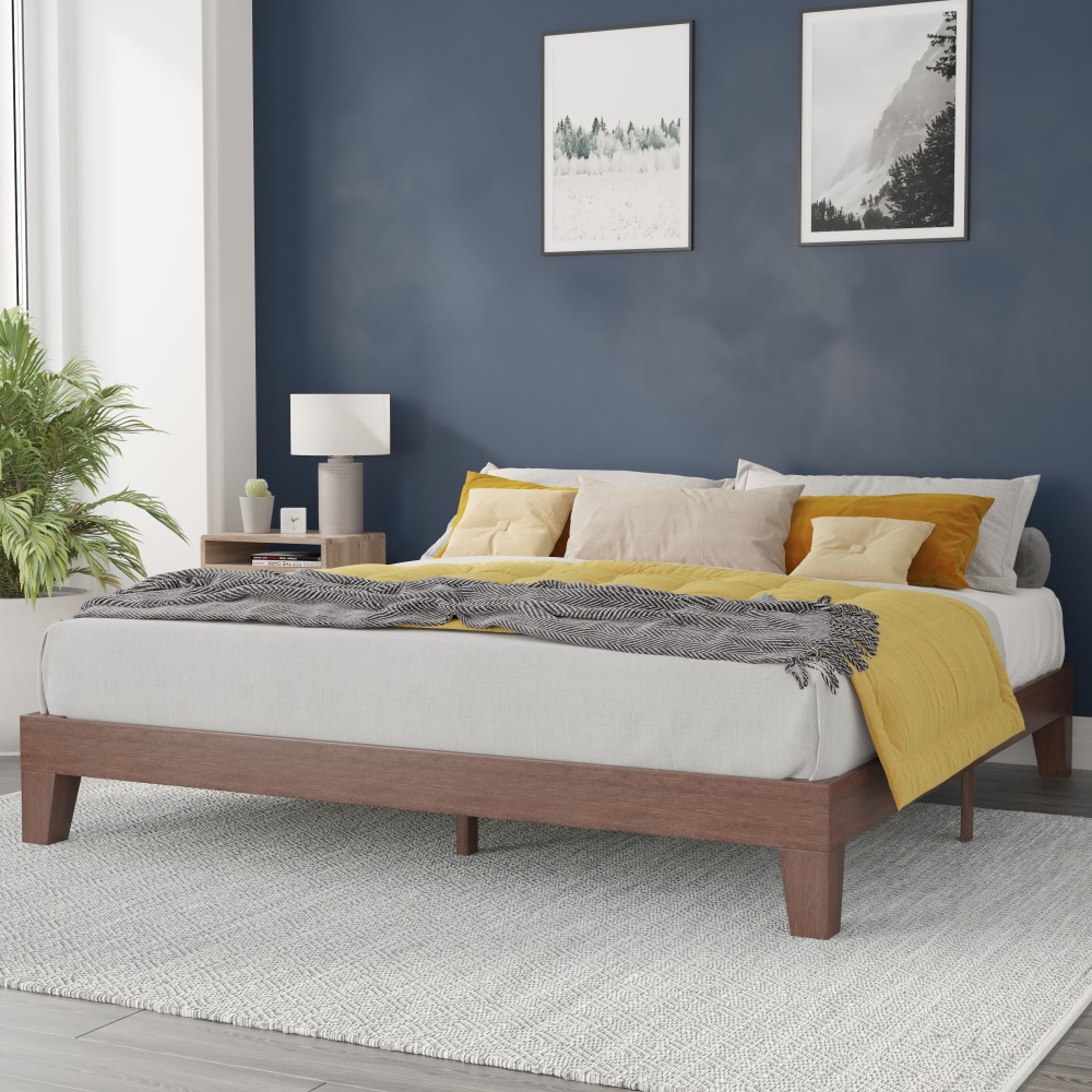 Flash Furniture Evelyn Wood Platform Bed With Wooden Support Slats, King, 79-1/2inL x 75-1/2inW x 79-1/2inD, Walnut MPN:YKC1090KWAL