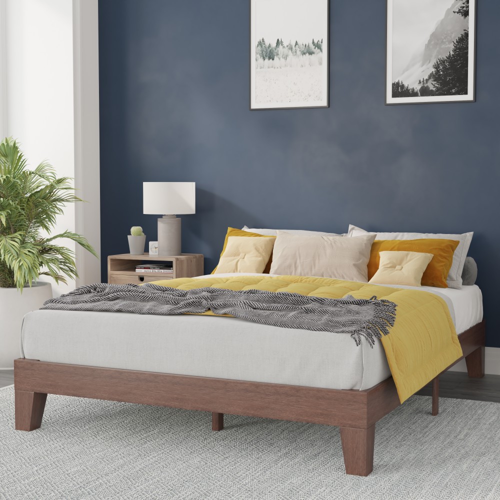 Flash Furniture Evelyn Wood Platform Bed With Wooden Support Slats, Queen, 79-1/2inL x 59-1/2inW x 79-1/2inD, Walnut MPN:YKC1090QWAL