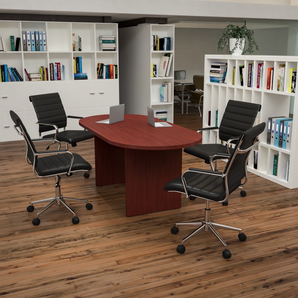 Flash Furniture Oval Conference Table Set with 4 Ribbed Executive Chairs, Cherry MPN:BLN6GCCHR595MBK