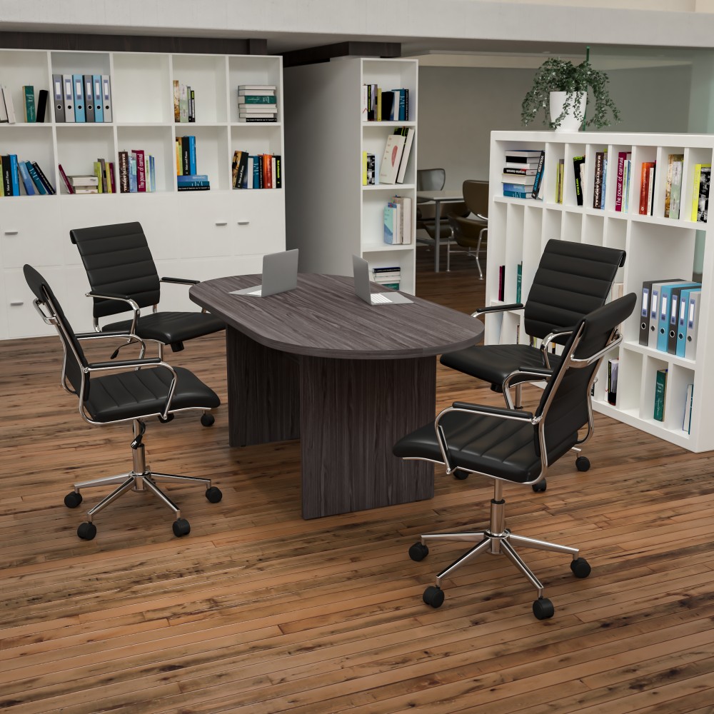 Flash Furniture Oval Conference Table Set with 4 Ribbed Executive Chairs, Rustic Gray MPN:BLN6GCGRY595MBK