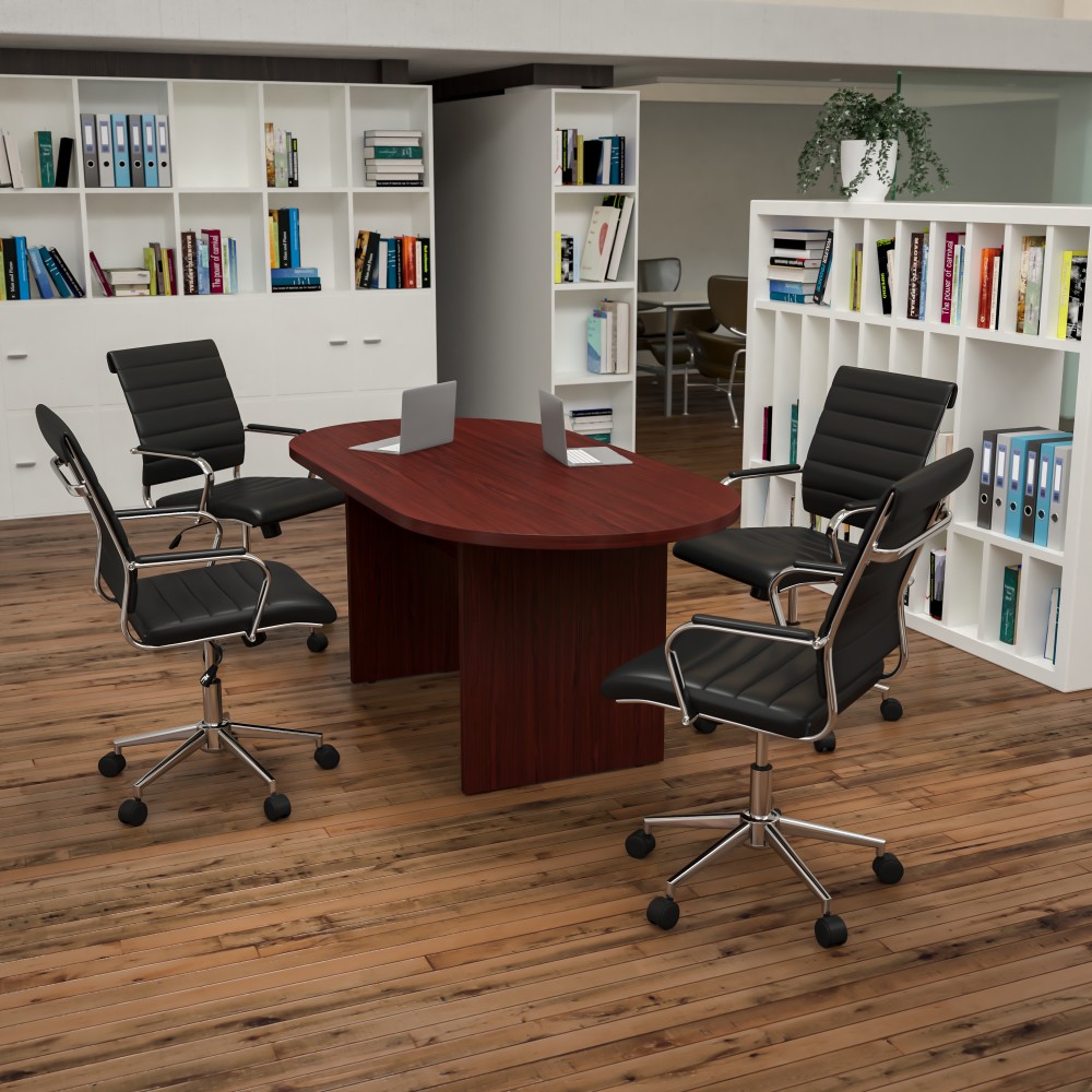 Flash Furniture Oval Conference Table Set with 4 Ribbed Executive Chairs, Mahogany MPN:BLN6GCMHG595MBK